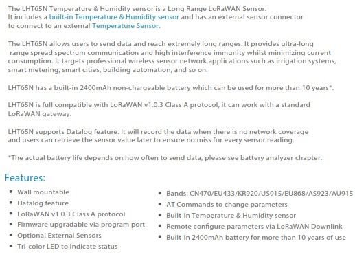 sensor de temperatura y humedad IOT Lorawan